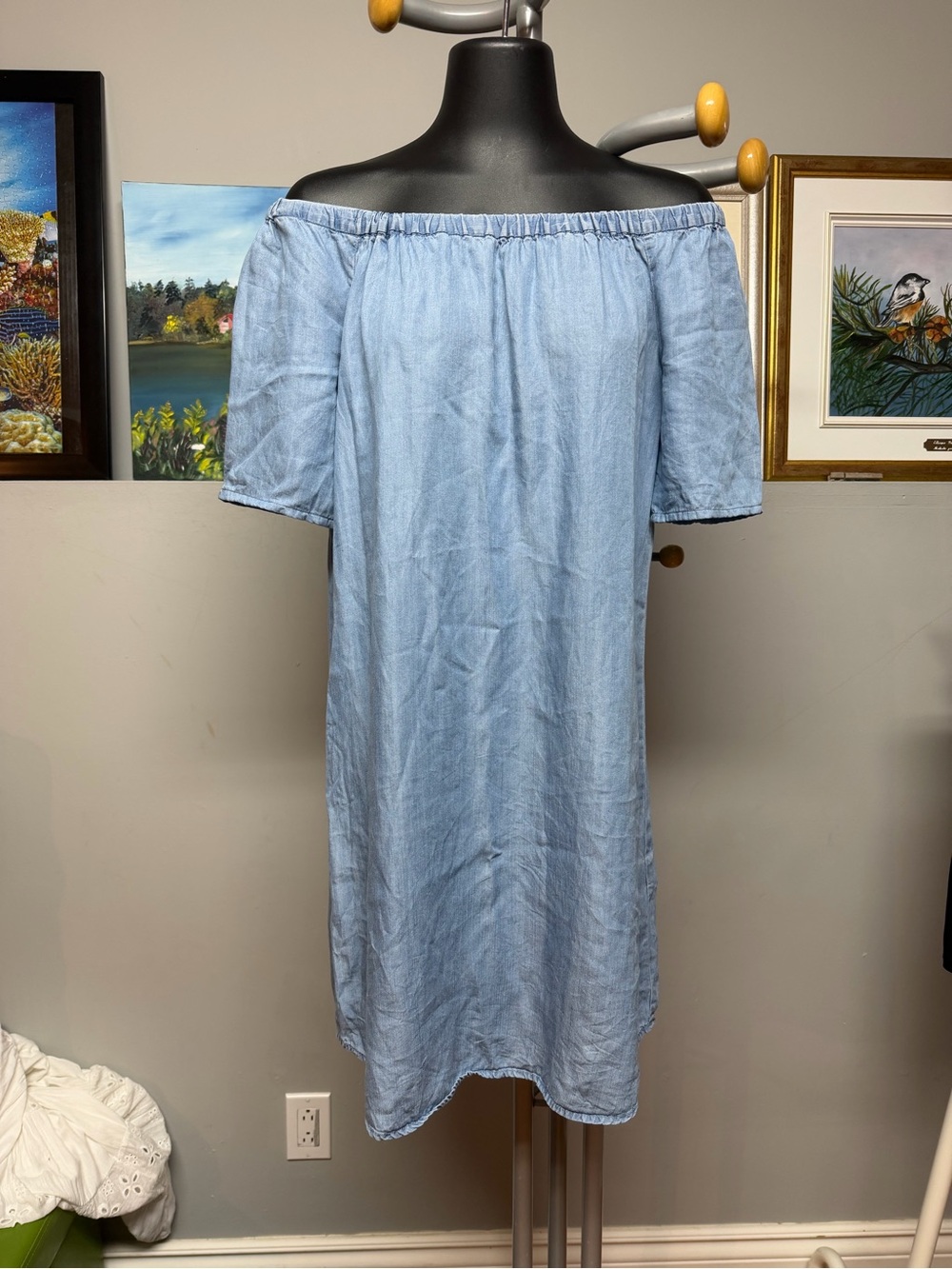 Westport Light Blue Off-Shoulder Chambray Dress